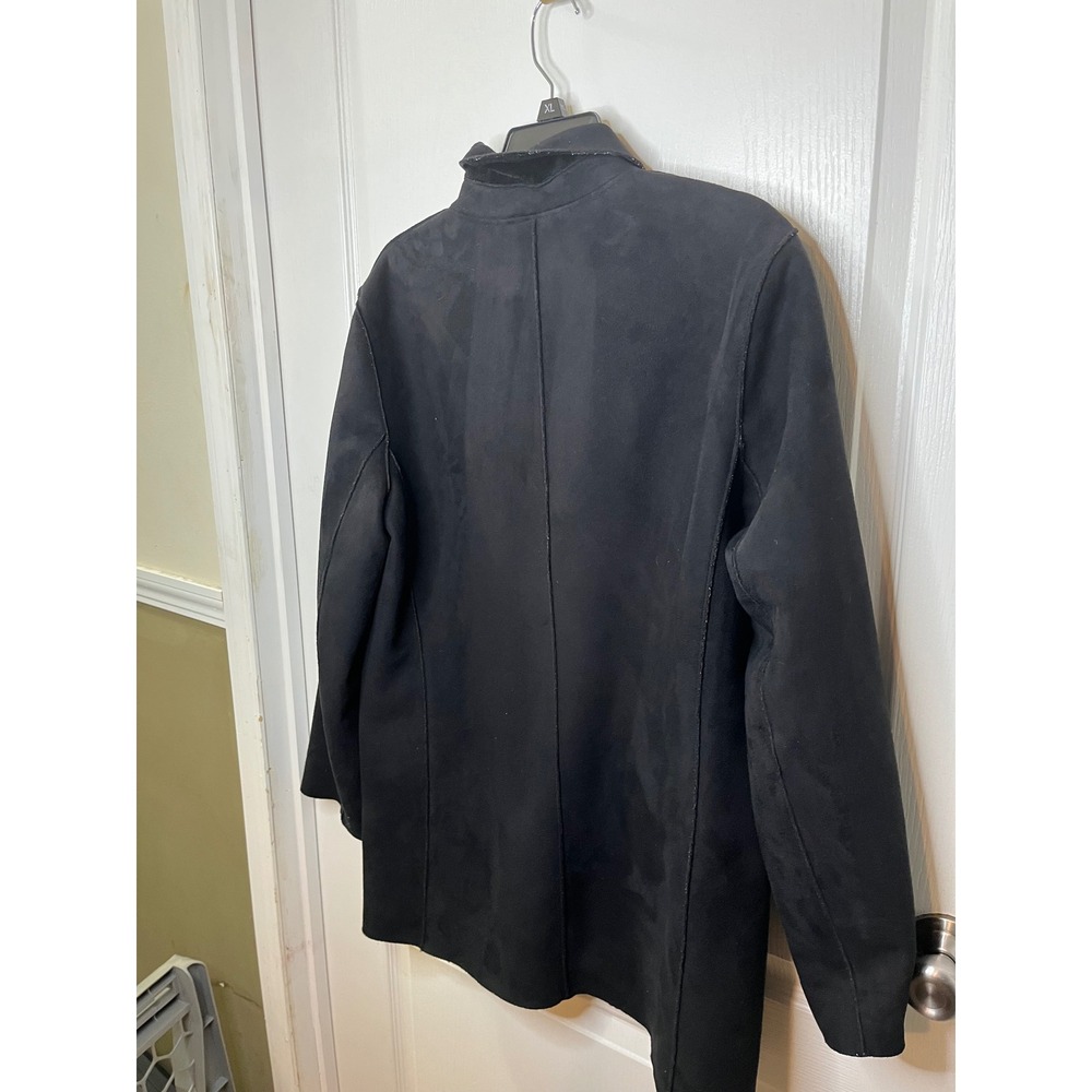 Harve Benard Faux Black Suede Lea Jacket Button Down Coat